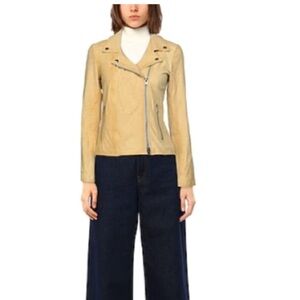 Mango Sheep Leather Buttercup Yellow Moto Jacket